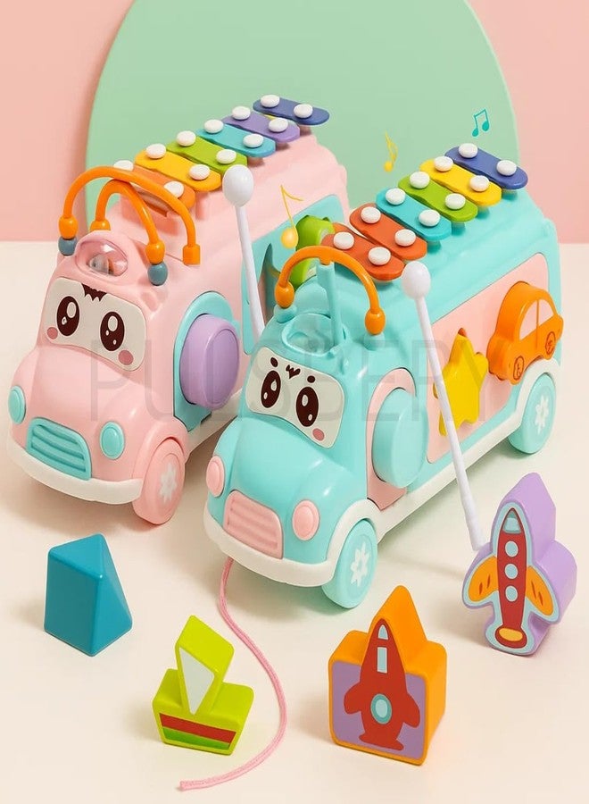 PULSBERY حافلة ألعاب بيانو موسيقية تفاعلية من بولسبري للأطفال، لعبة سحب متعددة الوظائف مع إكسيليفون، وفرز الأشكال، ومؤثرات صوتية ممتعة للأطفال الصغار، بيانو موسيقي تعليمي (سنتان فأكثر) (متعدد الألوان) - Image 1